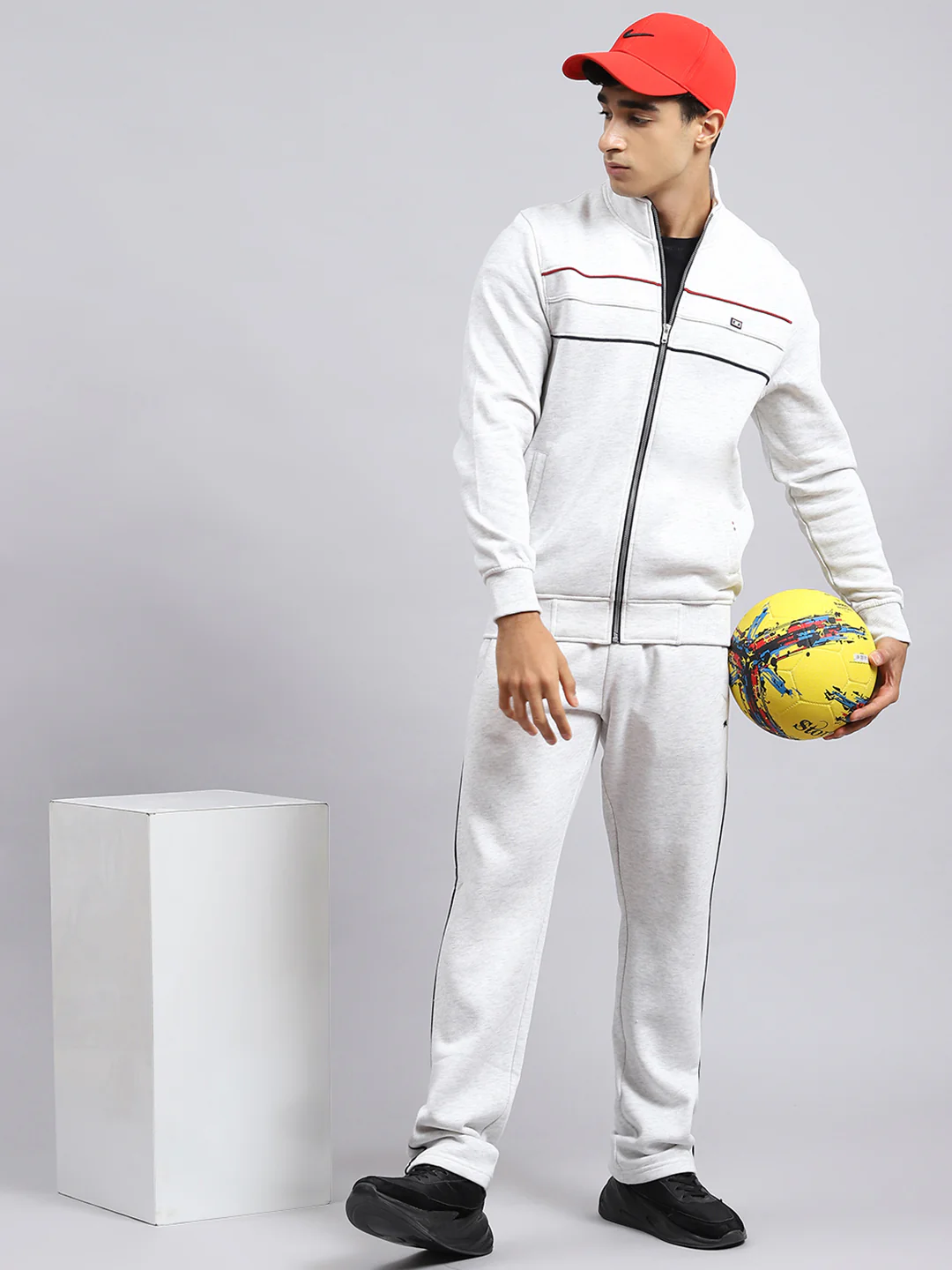 Men Beige Plain Tracksuit