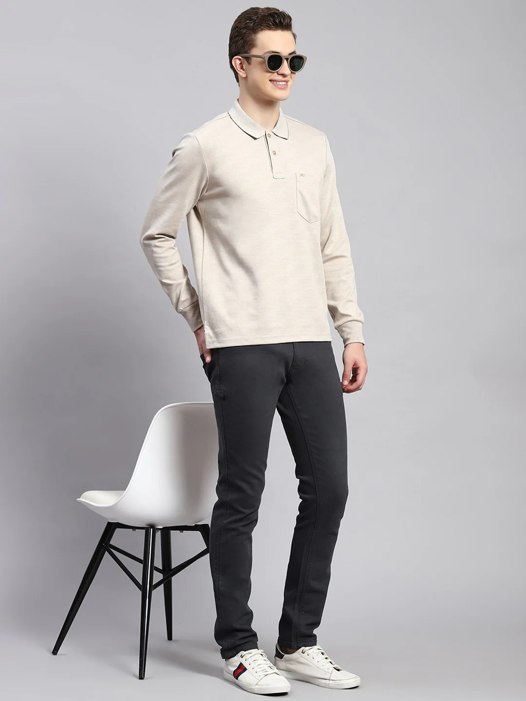 Men Beige Plain Winter T-Shirt