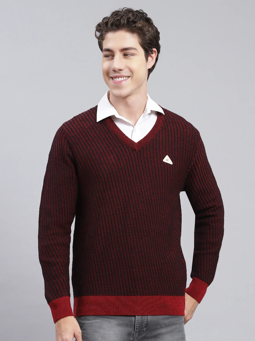 Men Black Jaquard Wool blend Pullover