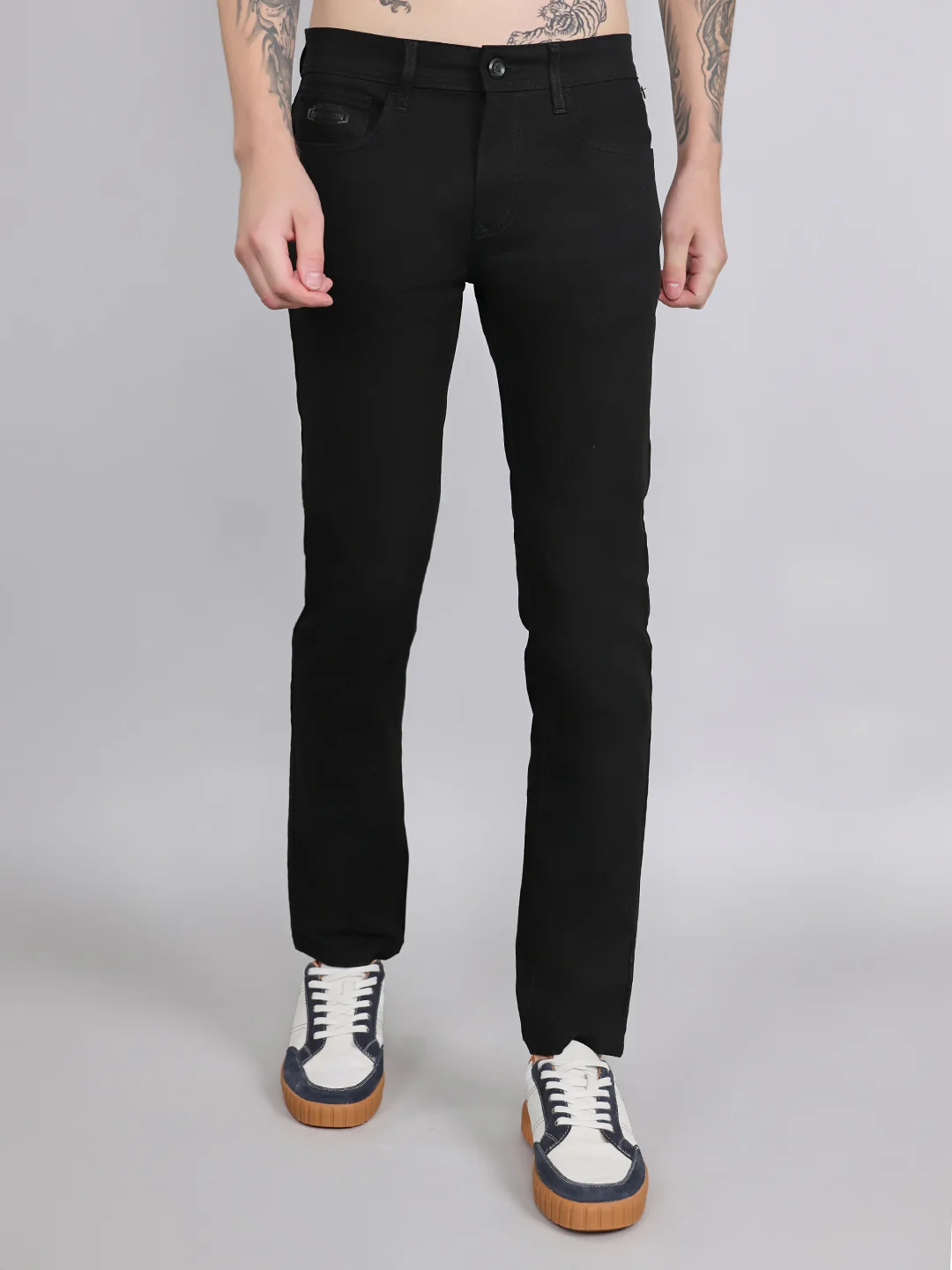 Men Black Light Wash Narrow Fit Denim