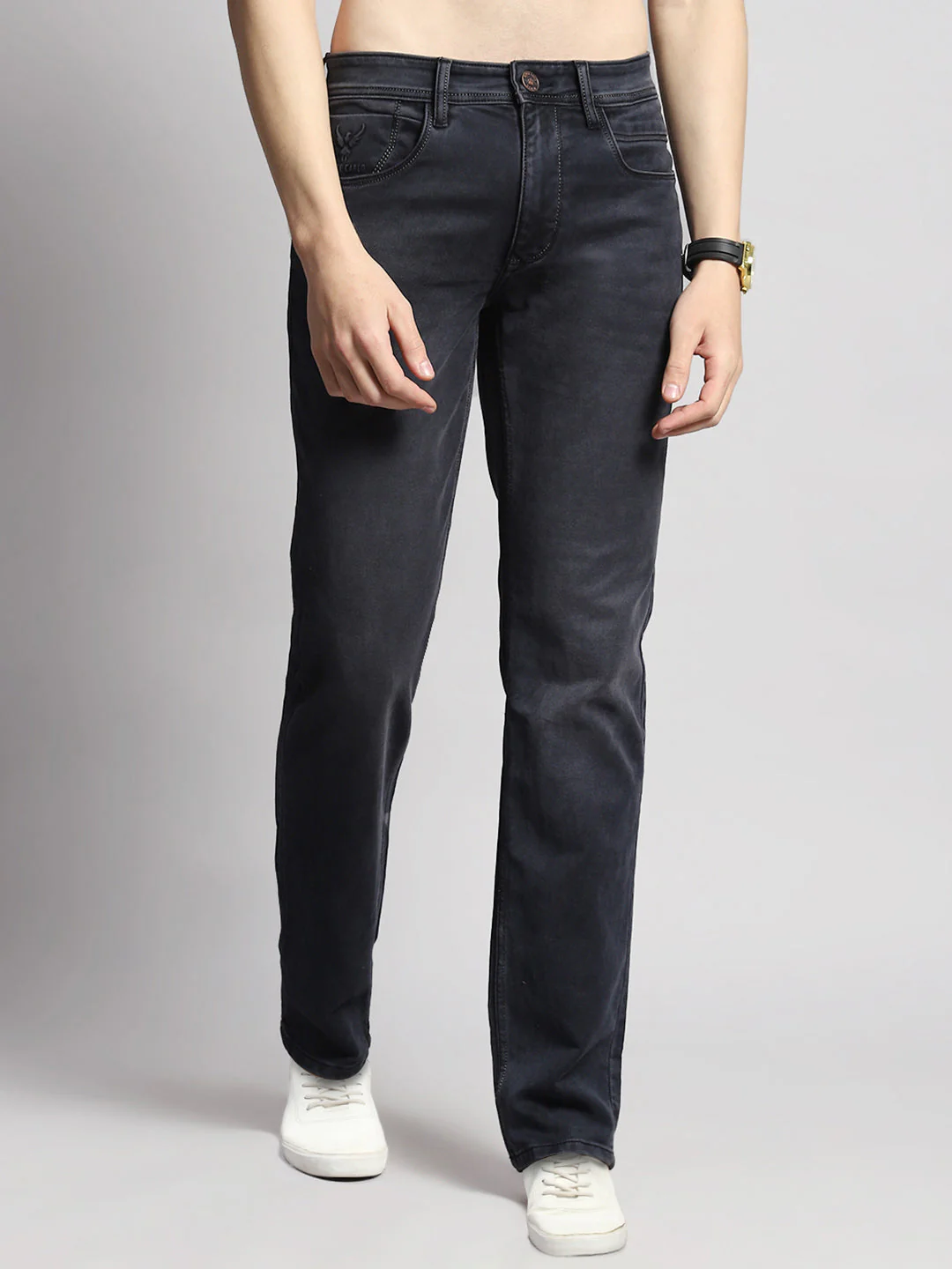 Men Black Normal Wash Straight Fit Denim