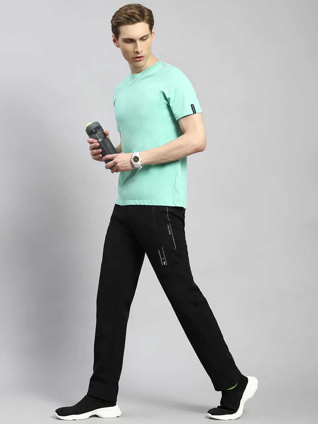 Men Black Plain Winter Lower