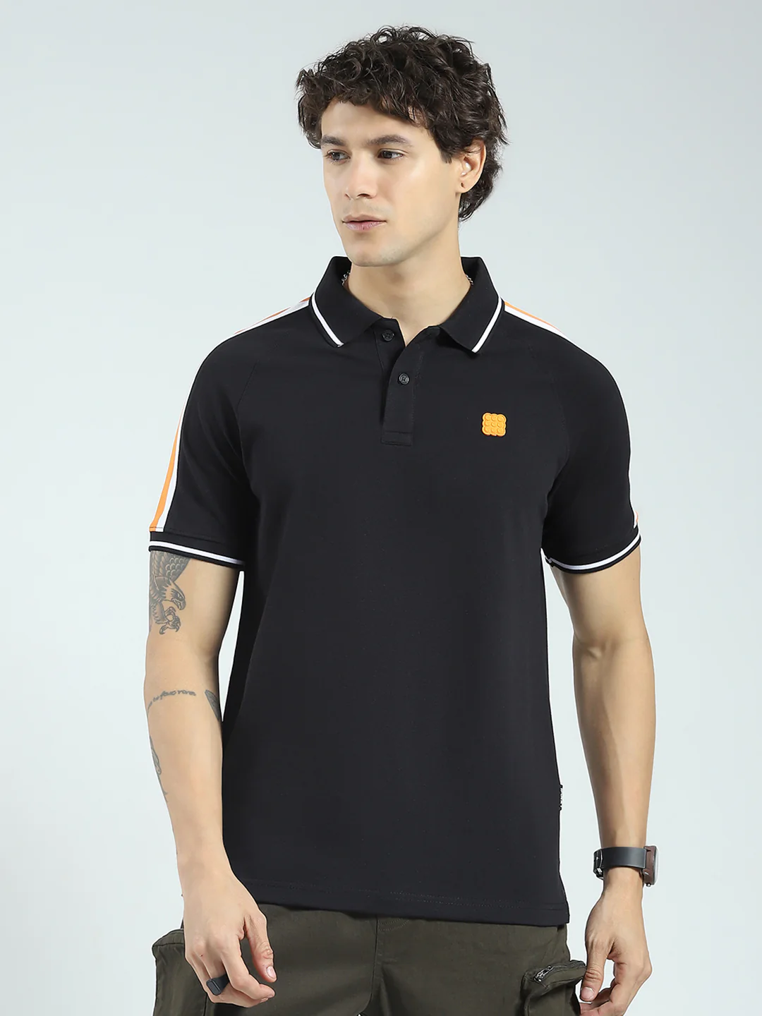 Rock.it Men Black Printed Collar Half Sleeve T-Shirt
