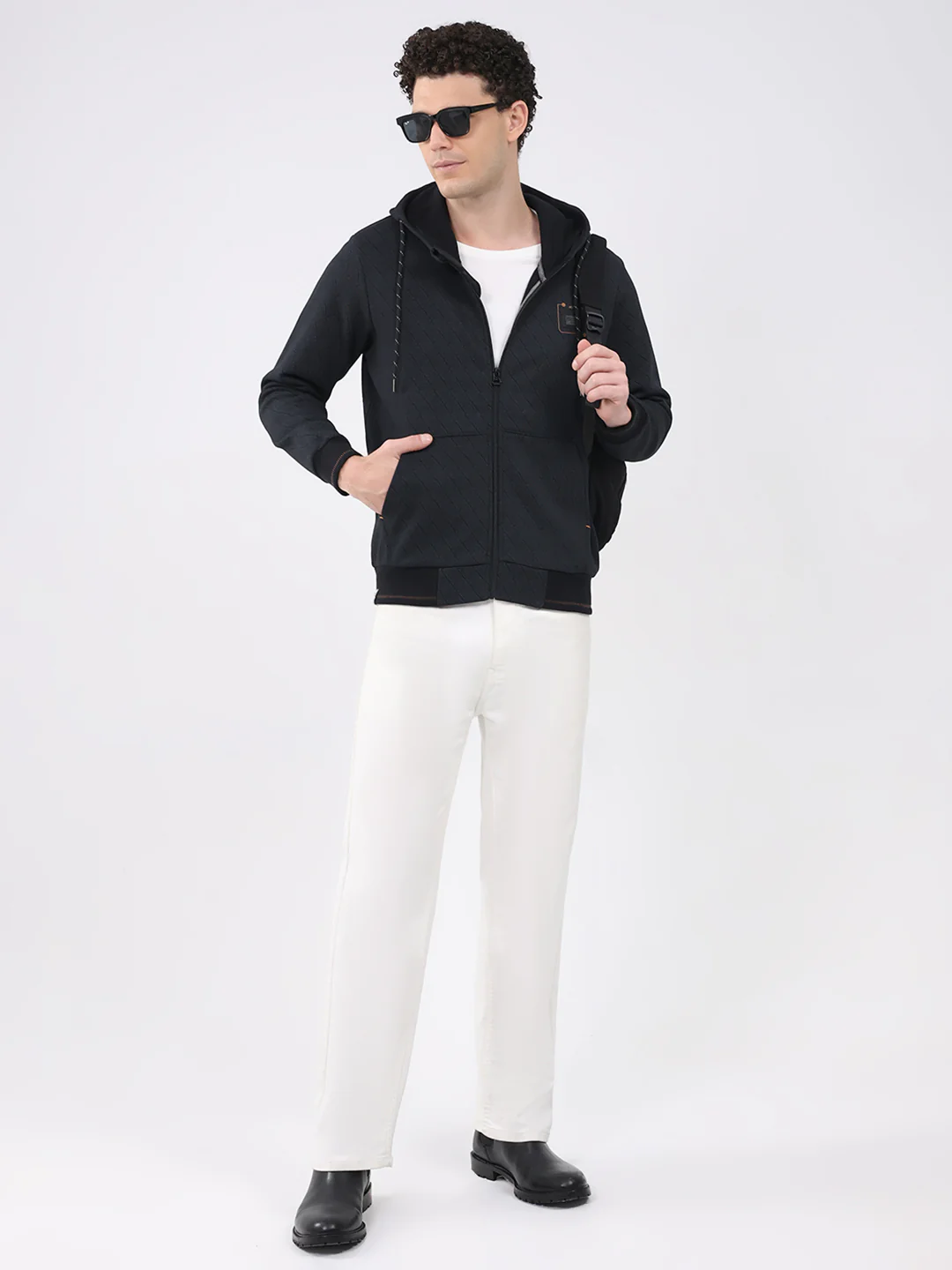 Men Black Printed Hooded Full Sleeve Sweatshirt - Image 2