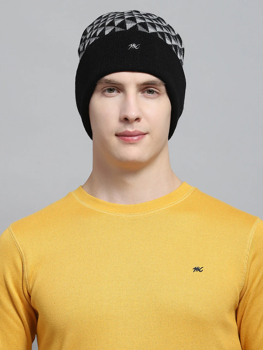 Men Black Self Design Cap