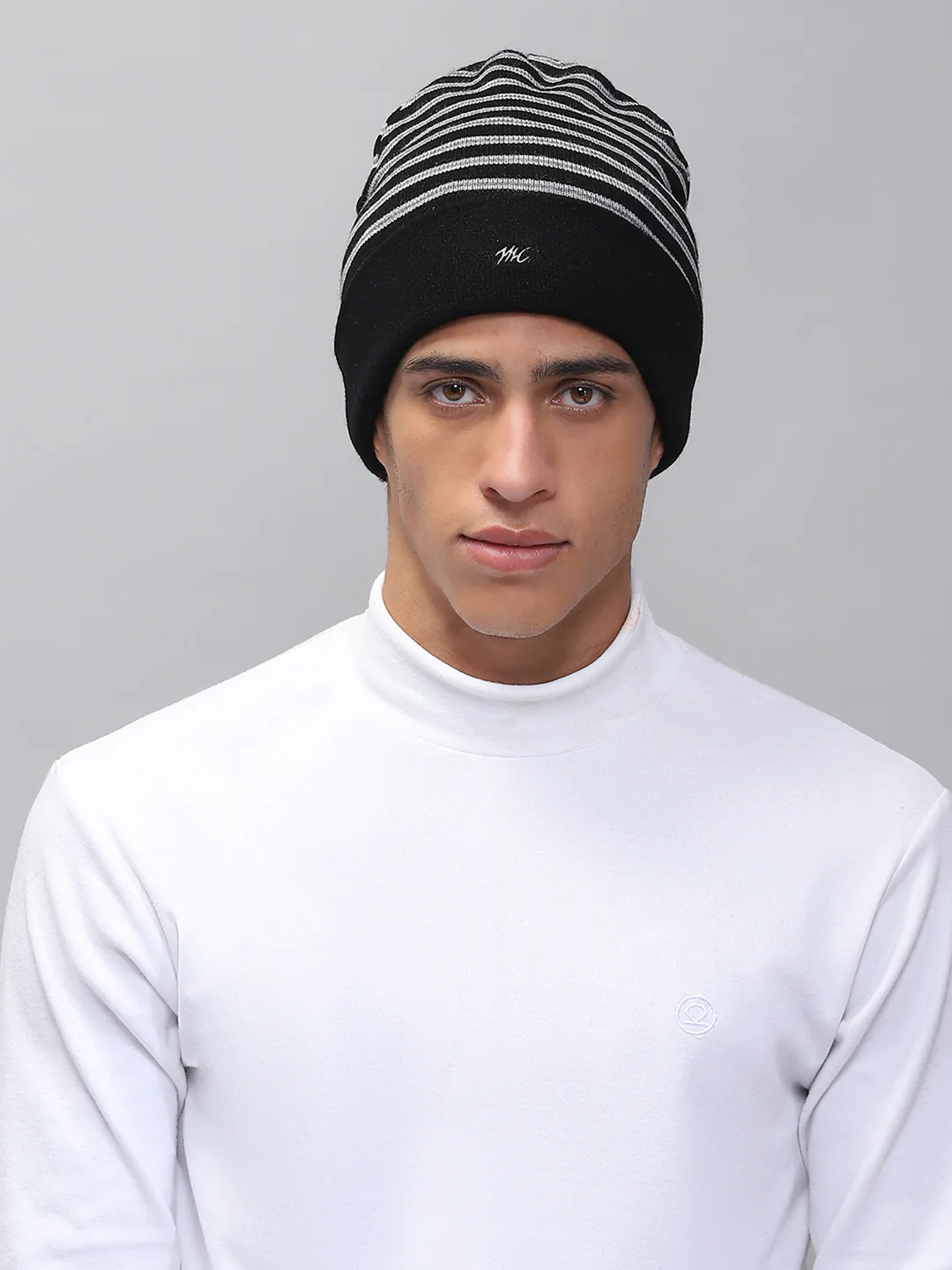 Men Black Self Design Cap