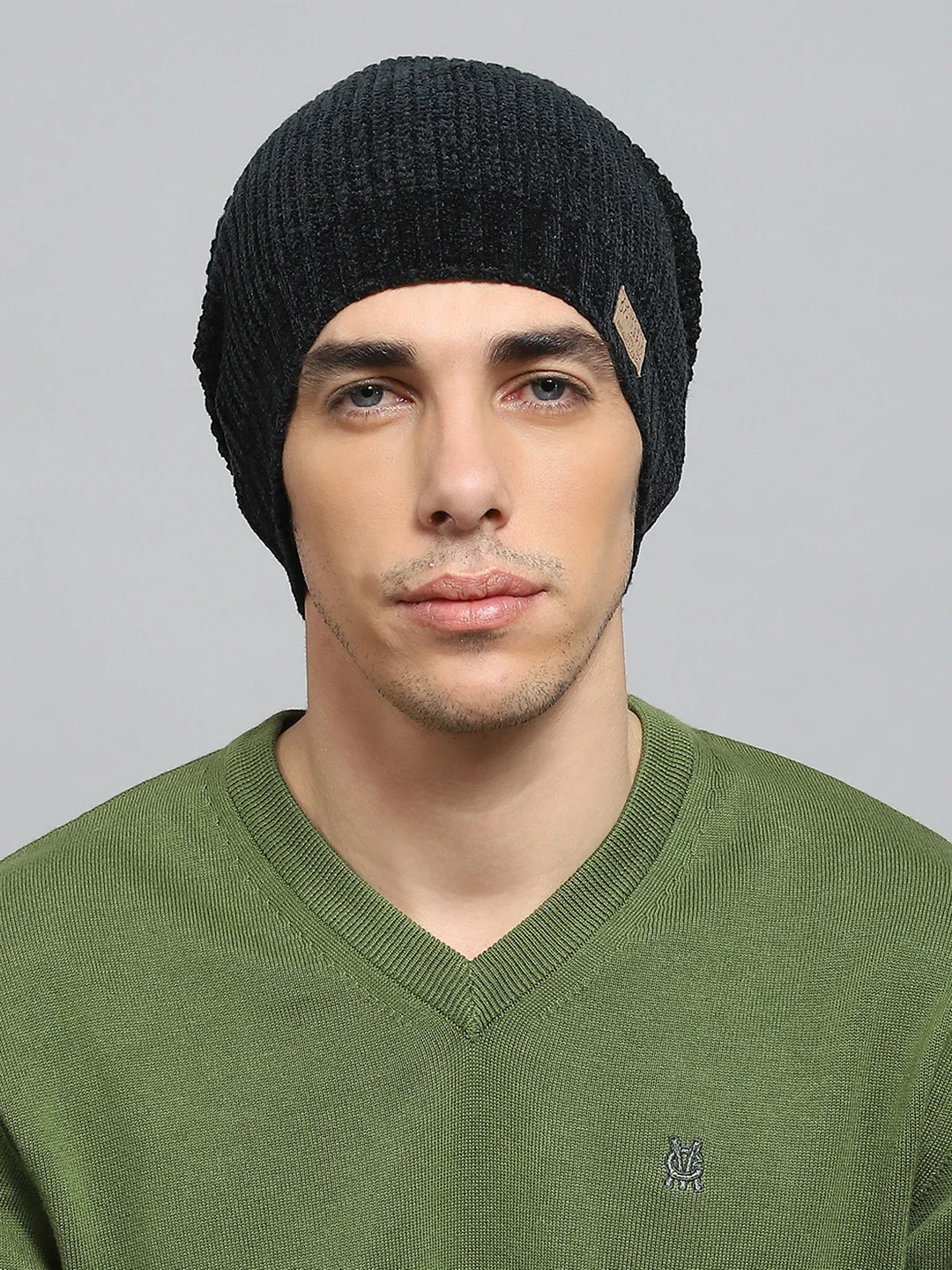 Men Black Self Design Cap