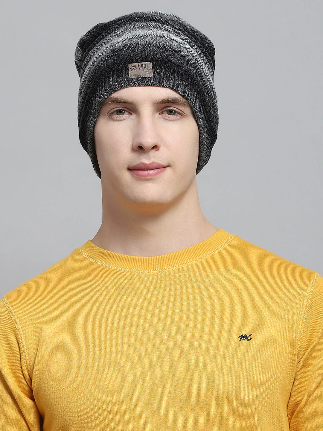 Men Black Self Design Cap