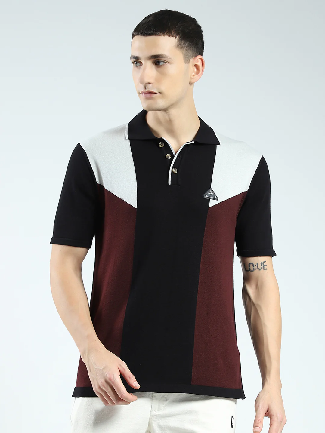 Rock.it Men Black Self Design Collar Half Sleeve T-Shirt