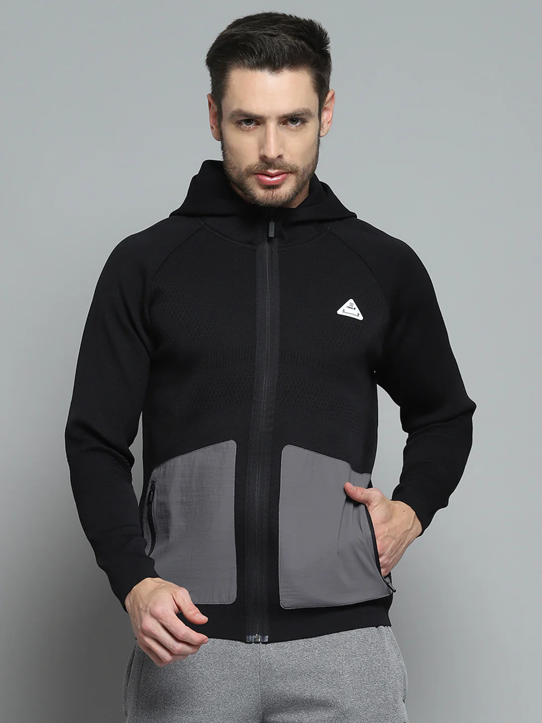 Rock.it Men Black Self Design Hooded Full Sleeve Pullover