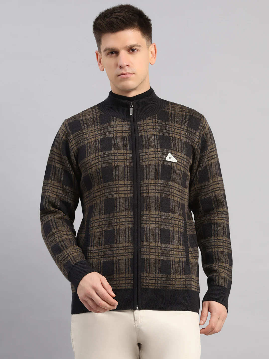Men Black Self Design Round Neck Full Sleeve Pullover