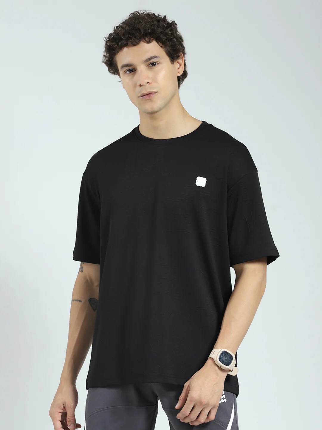 Rock.it Men Black Self Design Round Neck Half Sleeve T-Shirt