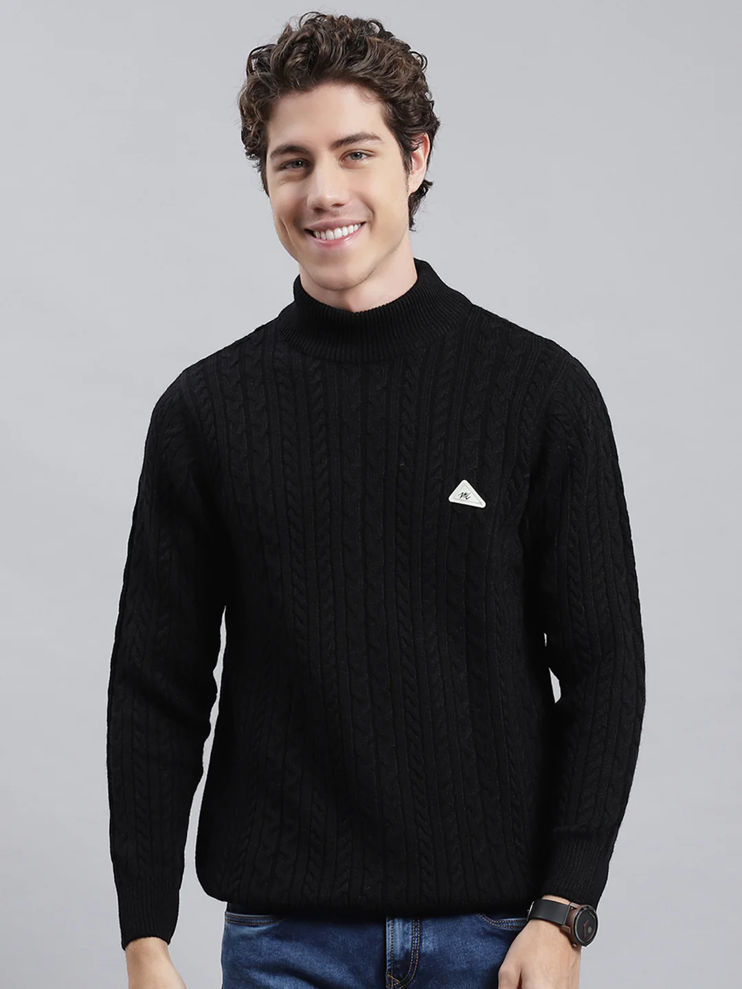 Men Black Self Pullover