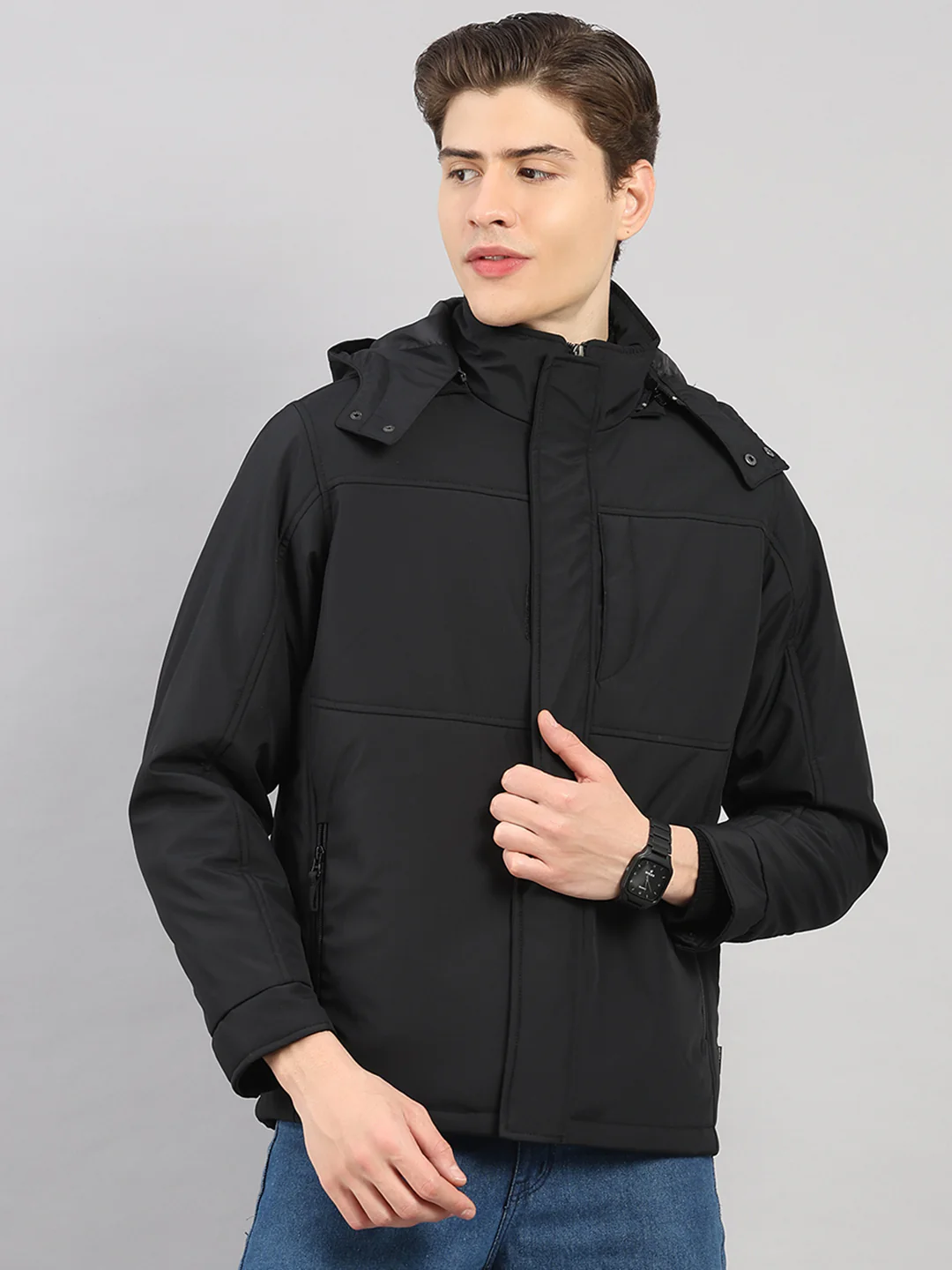 Men Black Solid 4 in 1 Convertible Hooded Jacket Wear It 4 Ways