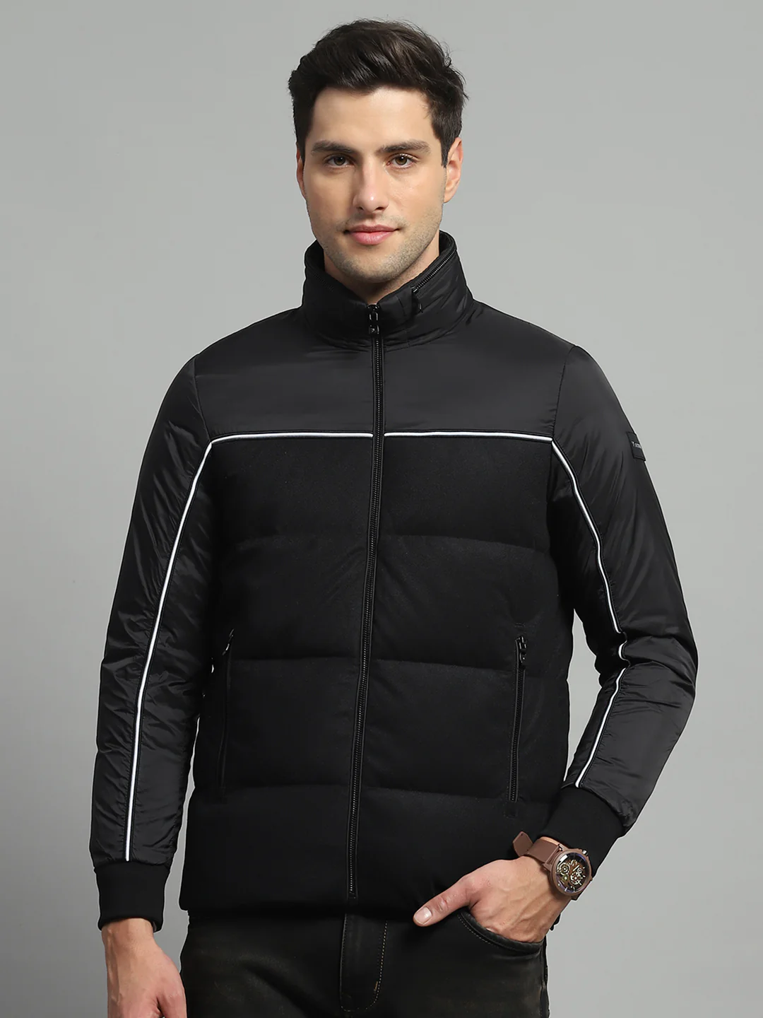 Luxuria Men Black Solid Detachable Hood Full Sleeve Jacket