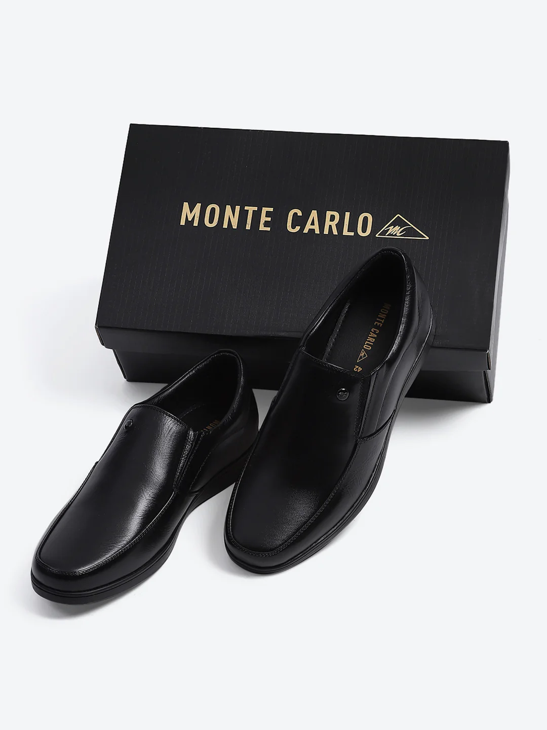 Men Black Solid Slip on Genuine Leather Square Toe Slip on Shoes