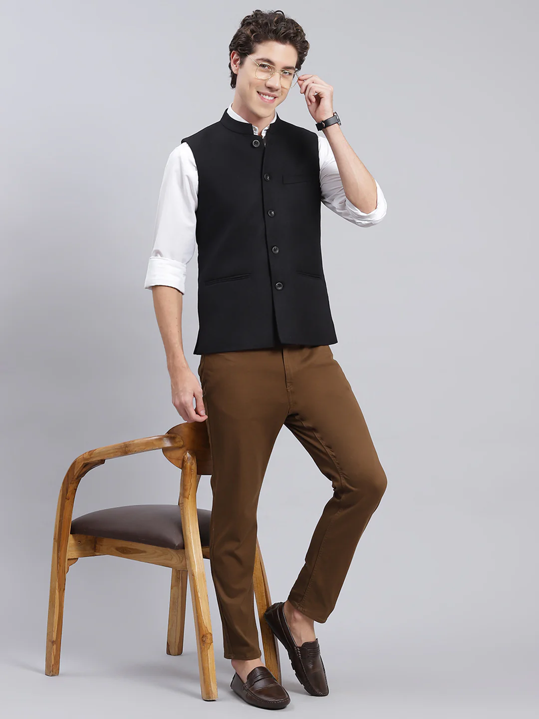 Men Black Solid Wool blend Coat