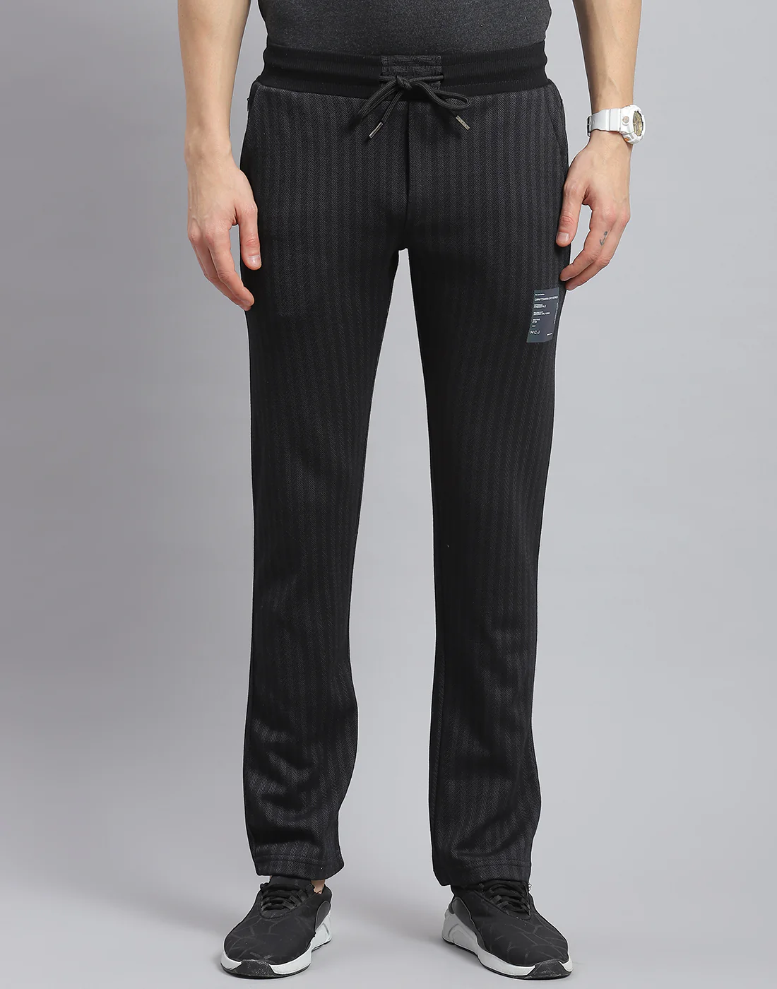 Men Black Stripe Regular Fit Winter Lower