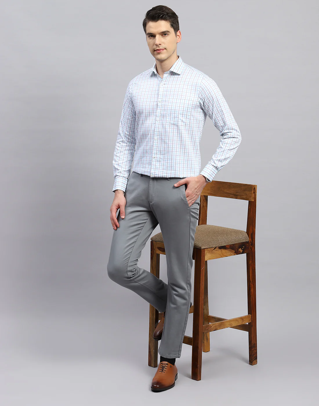 Men Blue Check Collar Full Sleeve Shirt - Image 2