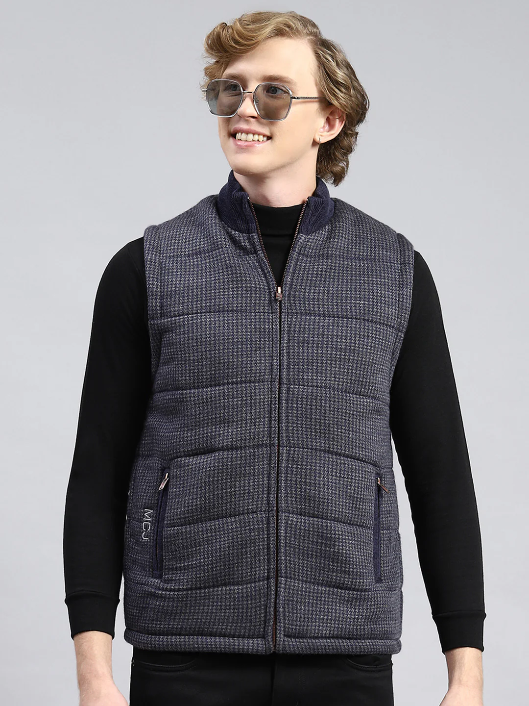 Men Blue Jaquard Jacket - Image 2