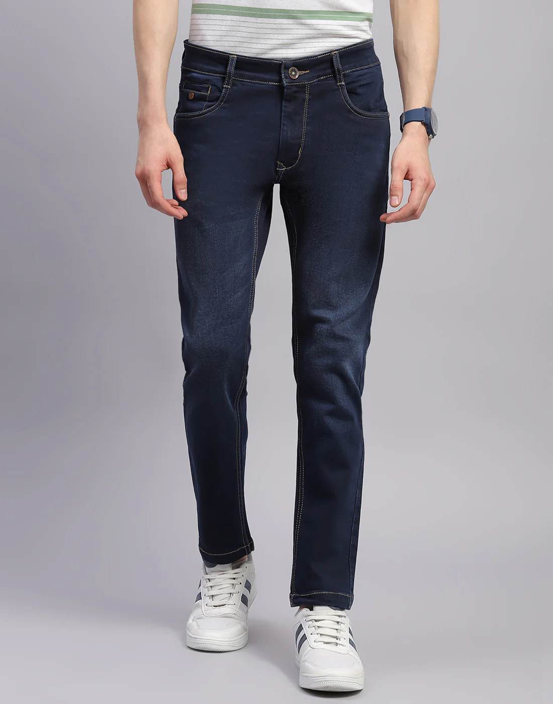 Men Blue Light Wash Ankle Length Denim