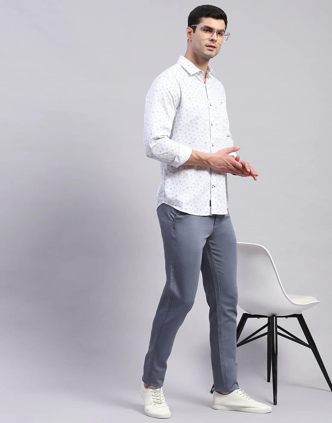 Men Blue Printed Collar Full Sleeve Shirt - Image 2