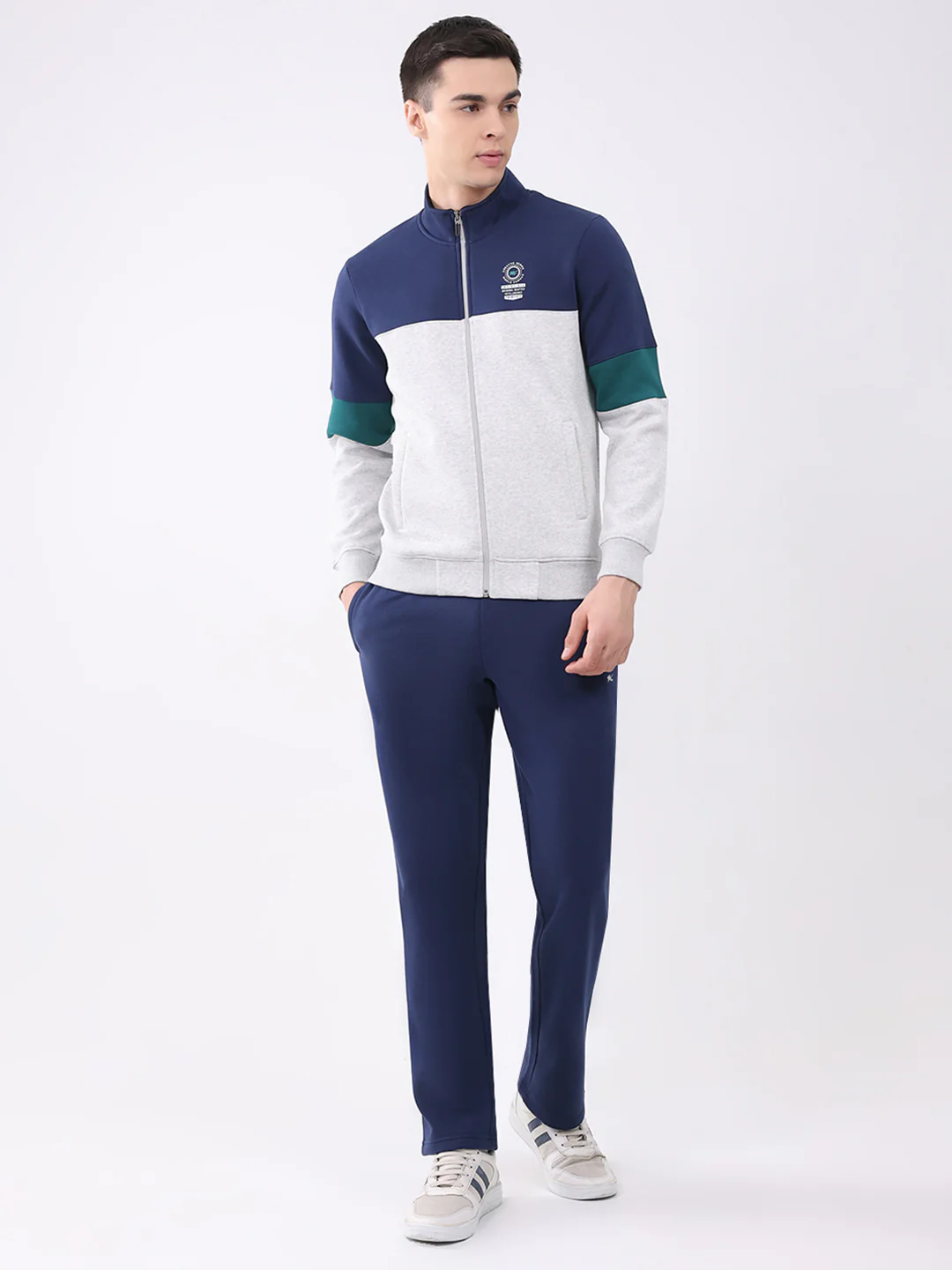 Men Blue Printed Collar Full Sleeve Winter Tracksuit