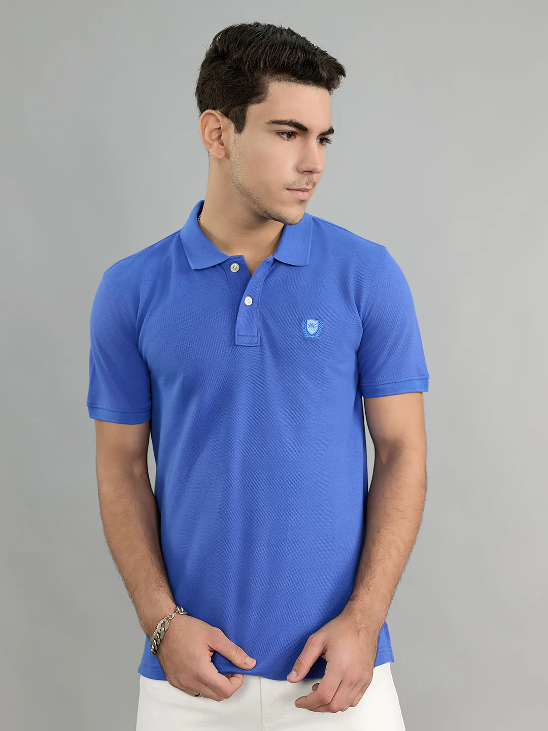 Men Blue Solid Collar Half Sleeve T-Shirt
