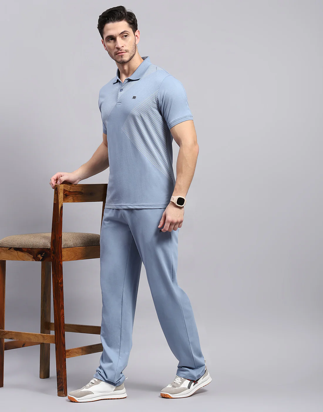 Men Blue Solid Polo Collar Half Sleeve Lower Set