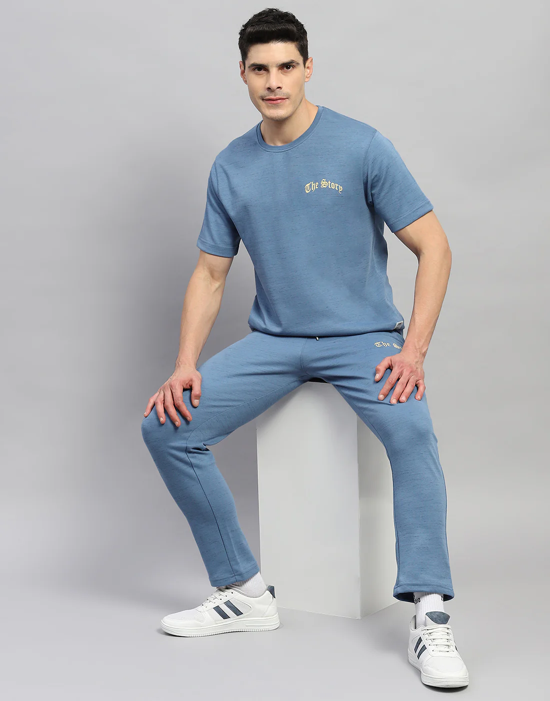 Rock.it Men Blue Solid Round Neck Half Sleeve Lower Set