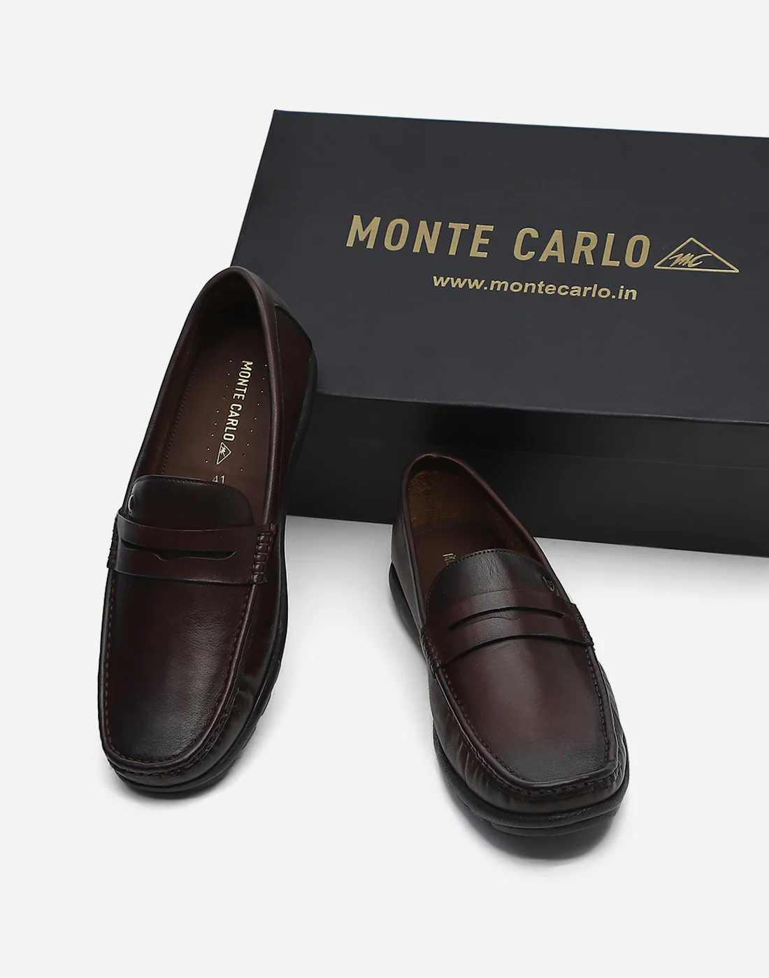 Men Brown Slip on Genuine Leather Penny Loafers - Image 2