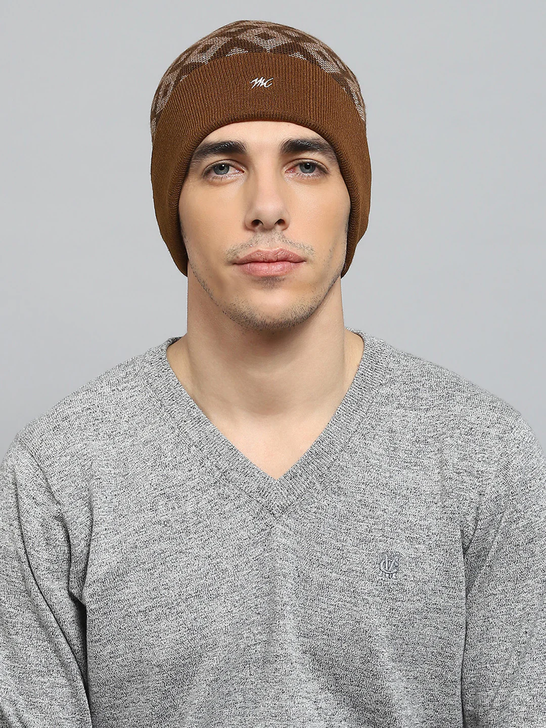 Men Brown Self Design Cap