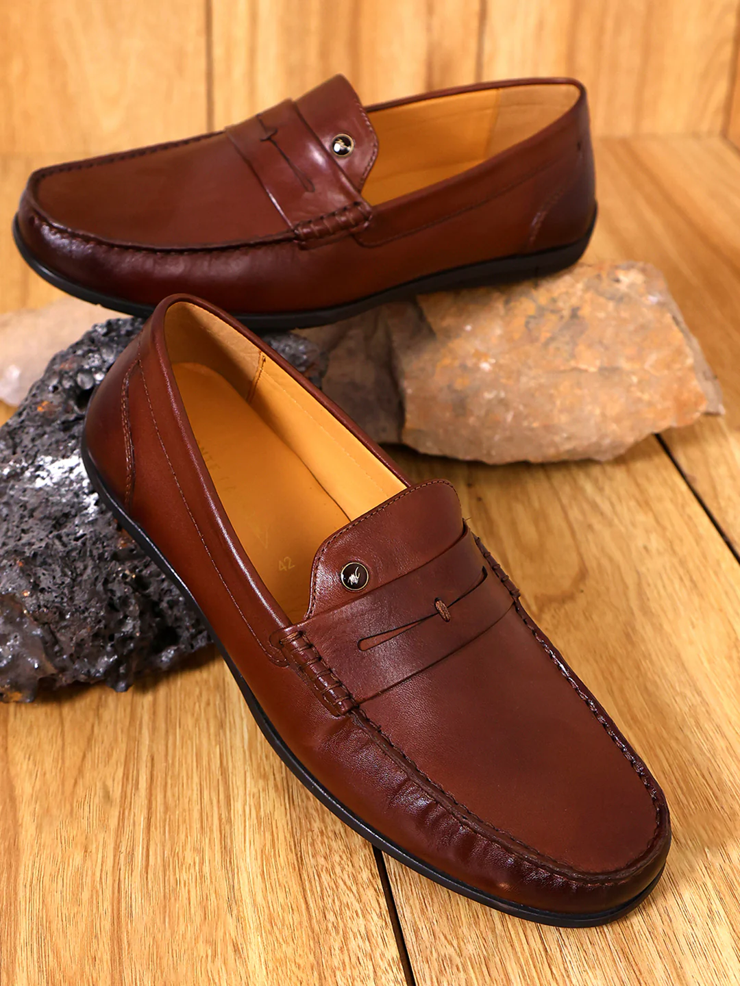 Men Brown Slip on Genuine Leather Loafers
