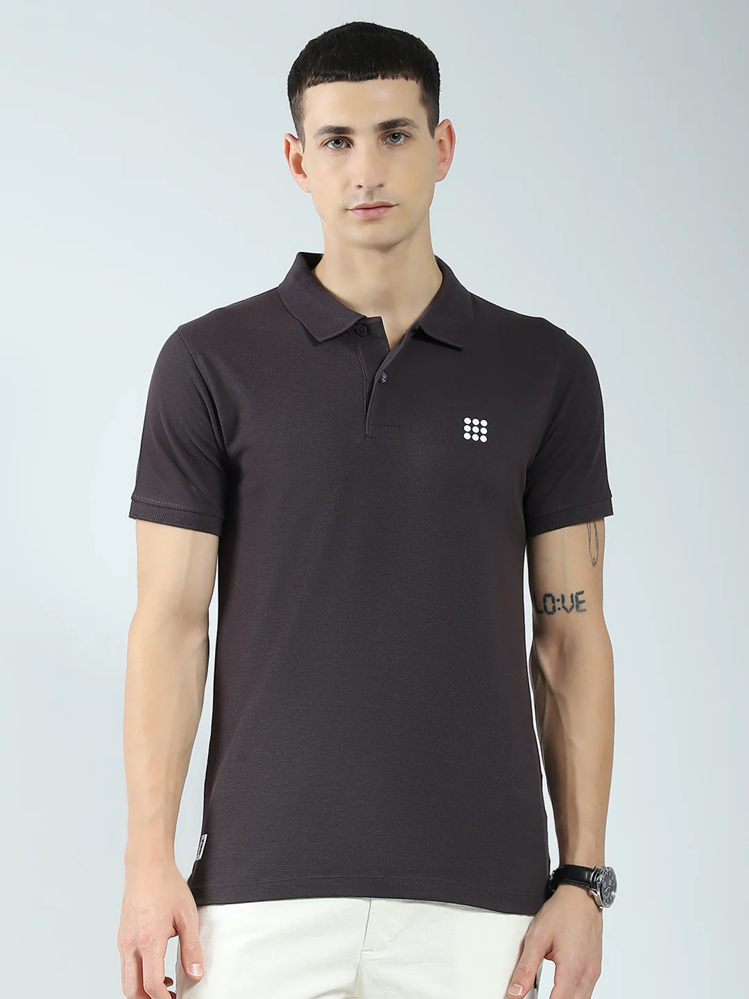 Rock.it Men Charcoal Solid Collar Half Sleeve T-Shirt