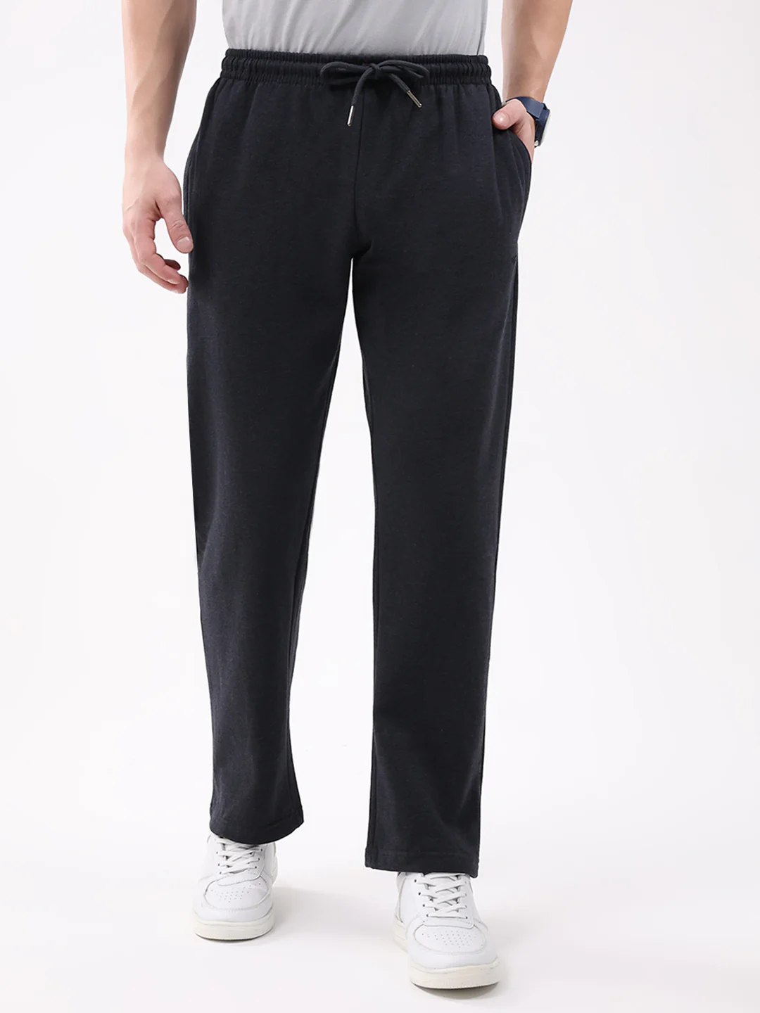 Men Charcoal Solid Regular Fit Winter Lower