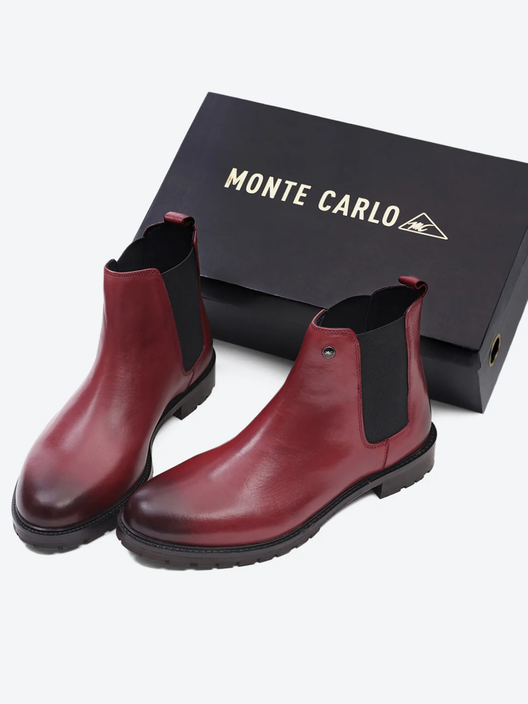 Men Cherry Slip on Leather Chelsea Boots - Image 2