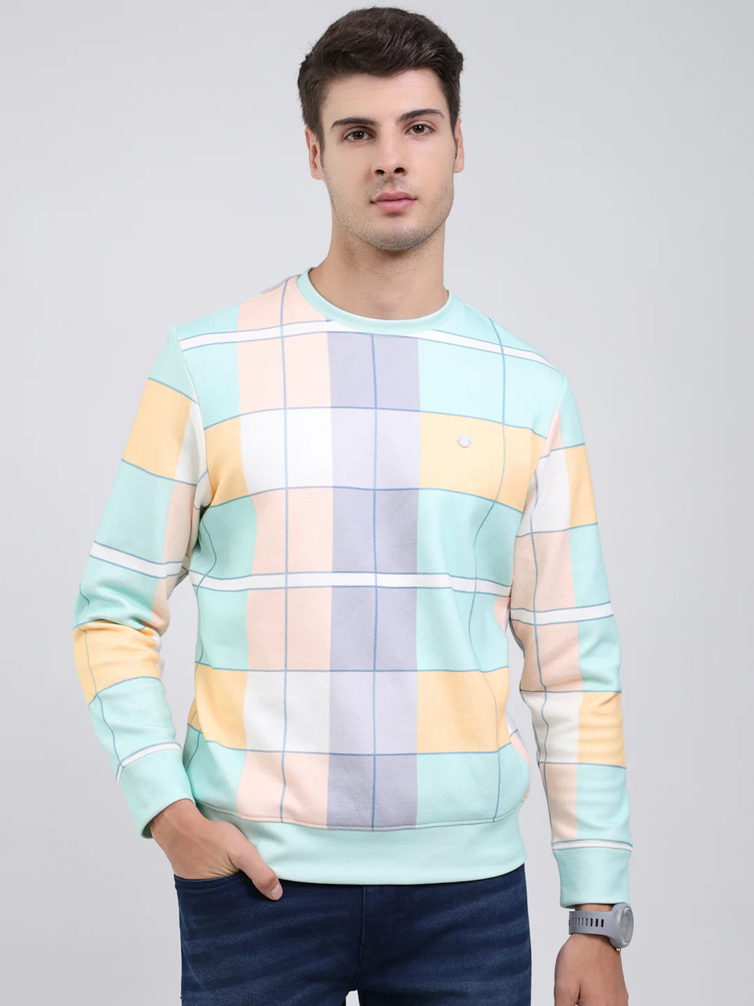 Men Green Printed Round Neck Full Sleeve Sweatshirt
