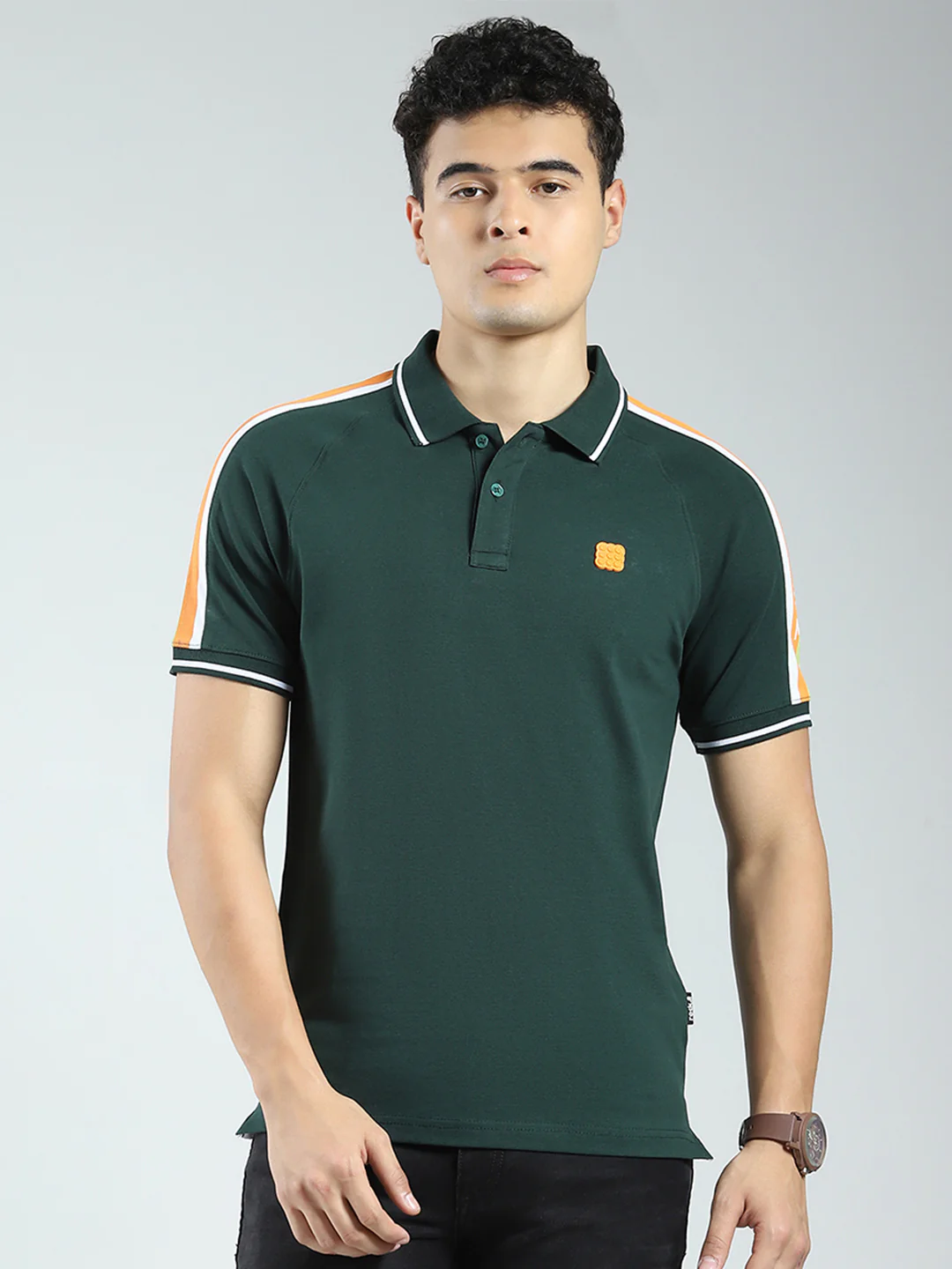 Rock.it Men Green Solid Collar Half Sleeve T-Shirt