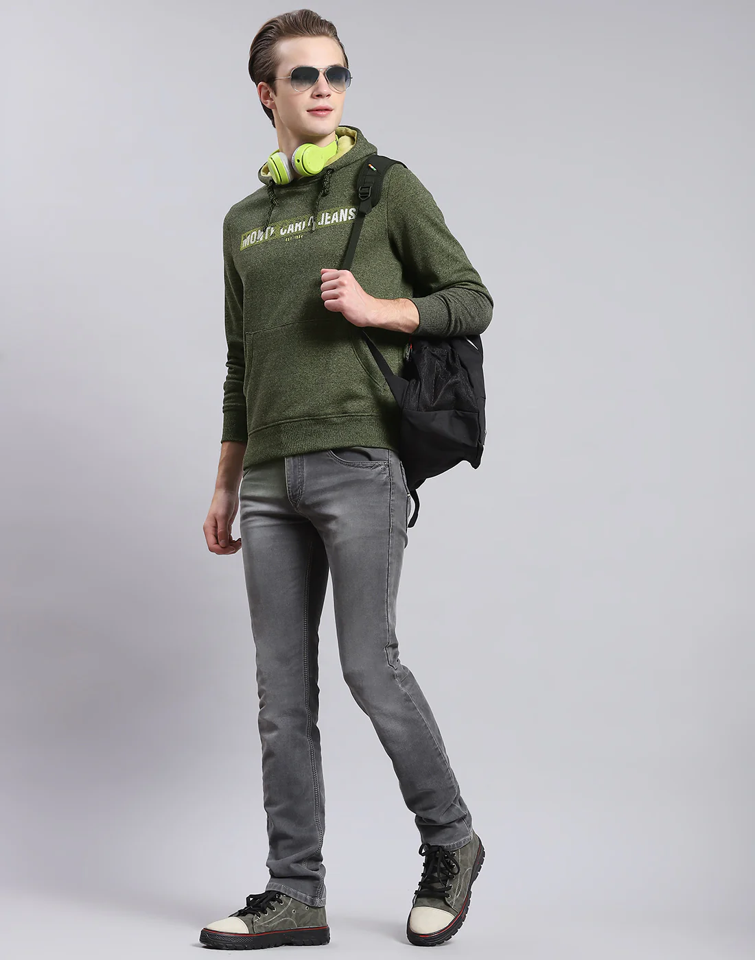 Men Green Solid Hooded Full Sleeve Sweatshirt - Image 2