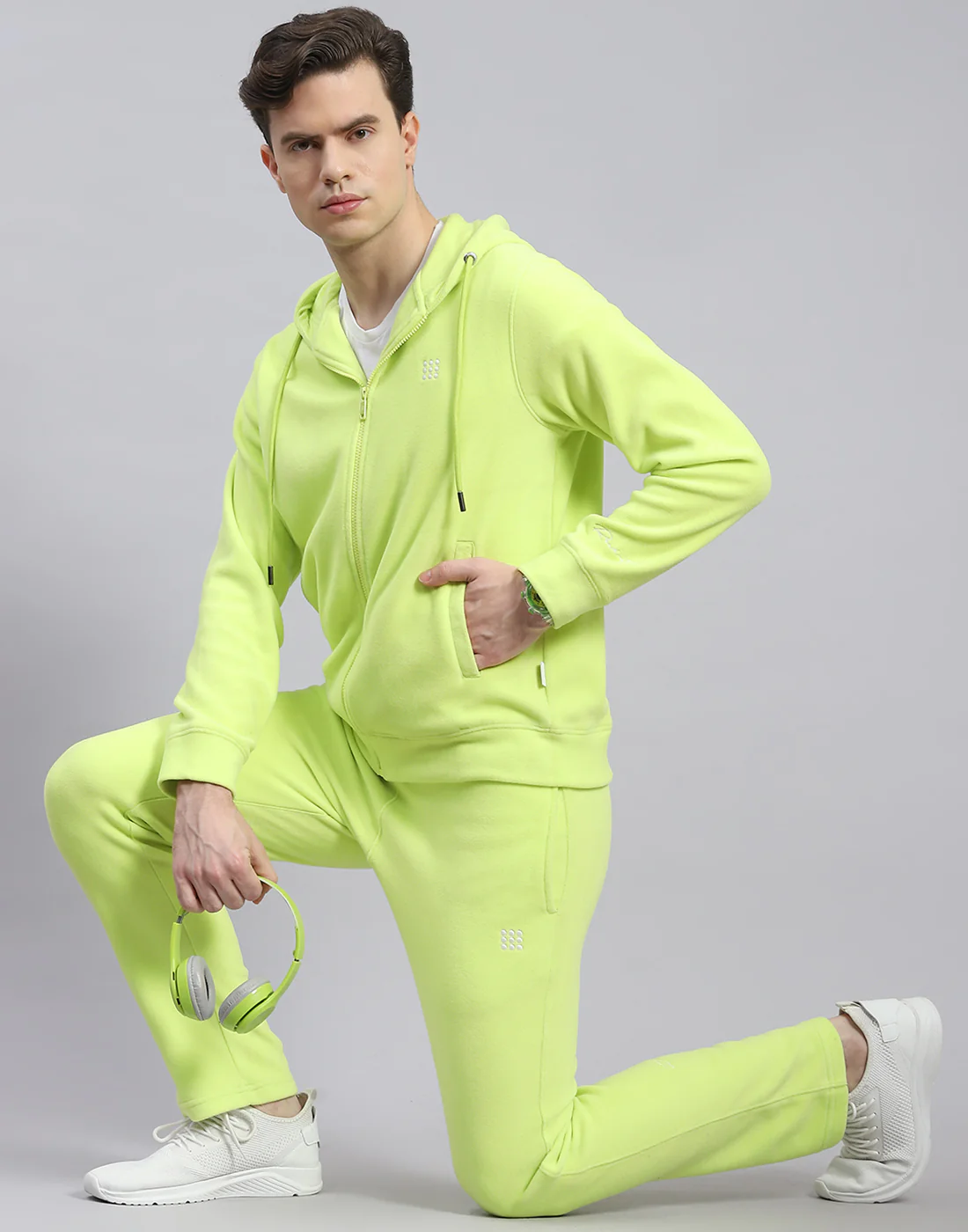 Rock.it Men Green Solid Hooded Full Sleeve Tracksuit