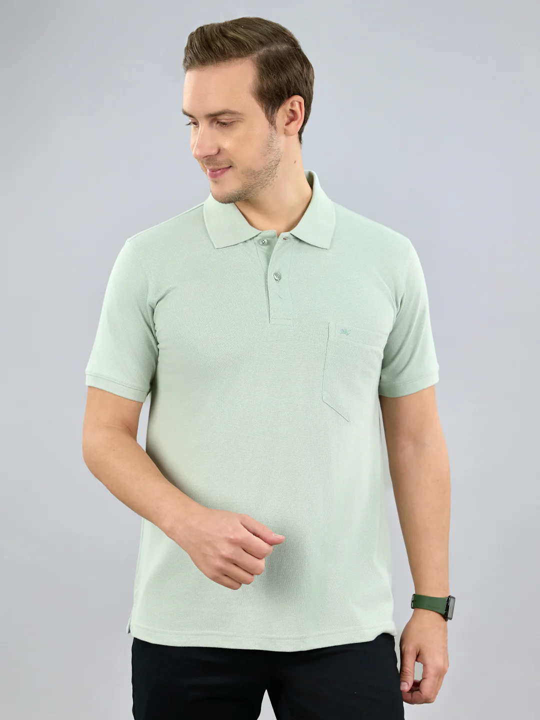 Men Green Solid Polo Collar Half Sleeve T-Shirt