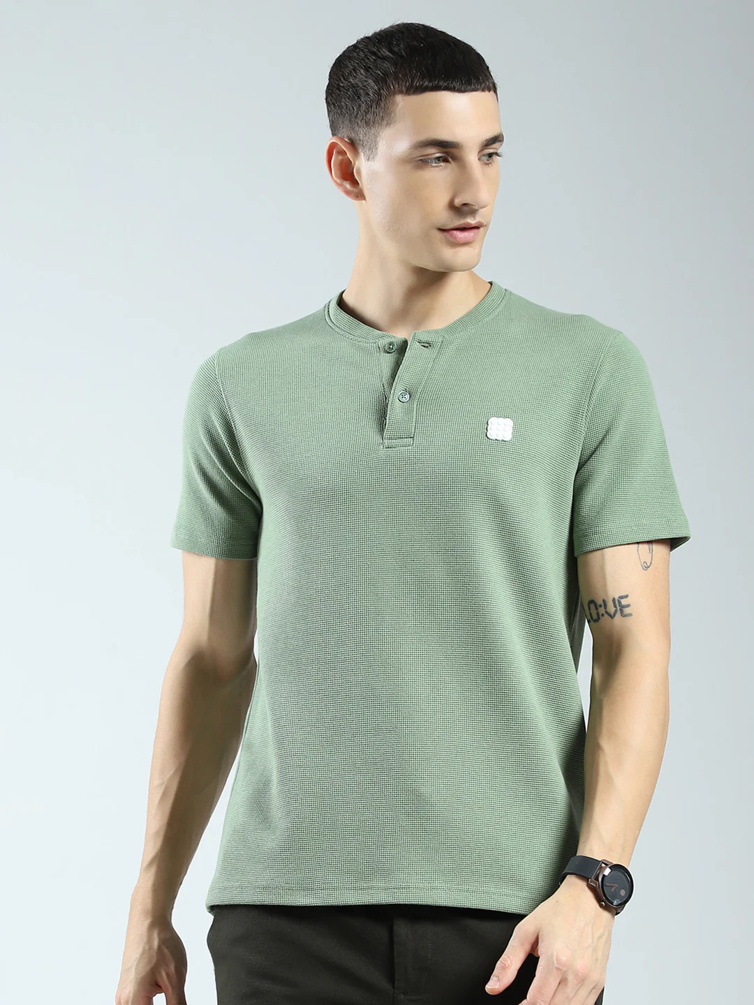 Rock.it Men Green Solid Round Neck Half Sleeve T-Shirt