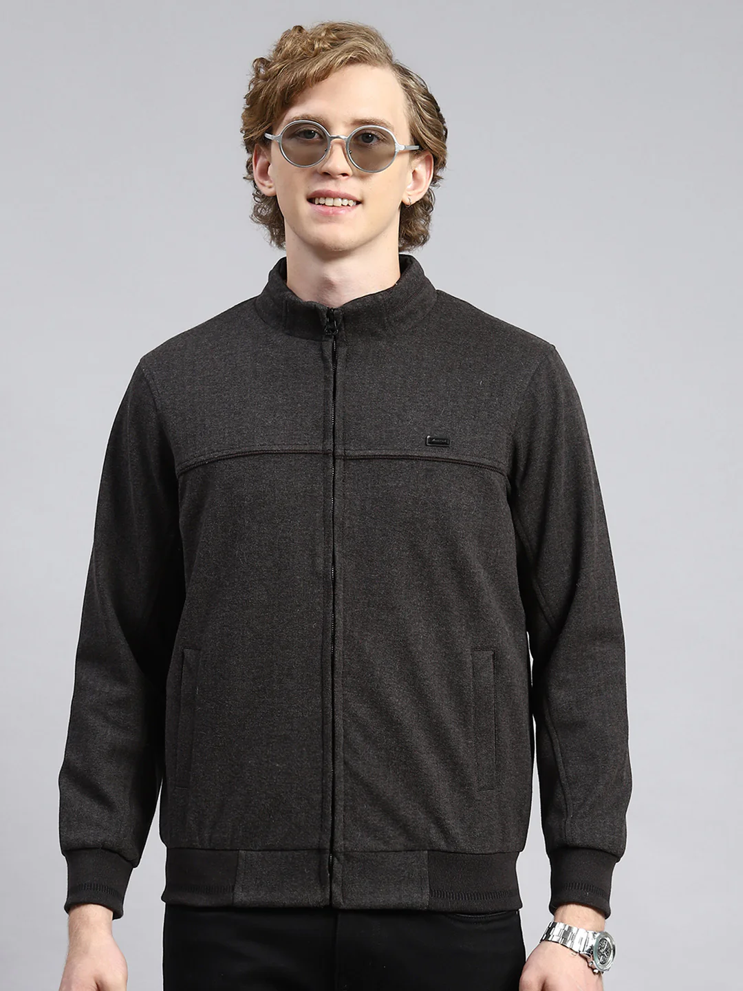 Men Grey Plain Jacket