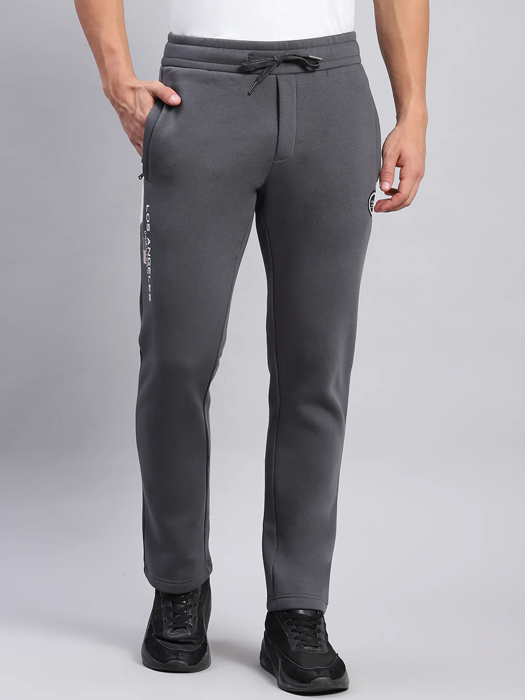 Men Grey Printed Regular Fit Winter Lowers