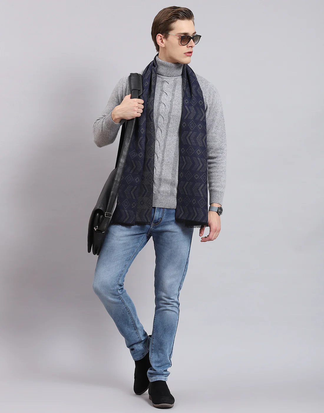Men Grey Self Design Muffler