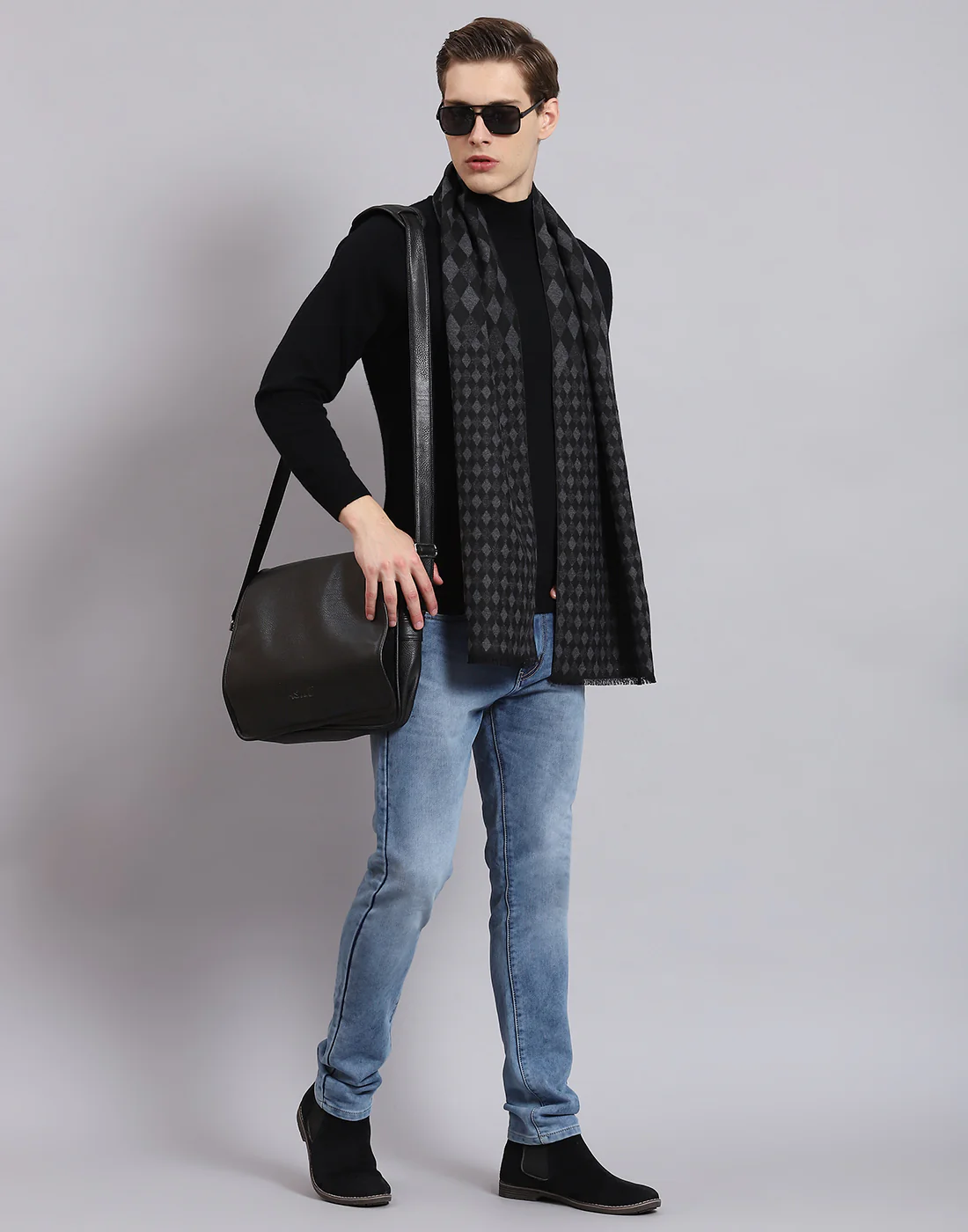 Men Grey Self Design Muffler