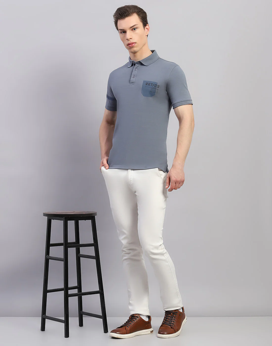 Rock.it Men Grey Solid Polo Collar Half Sleeve T-Shirt