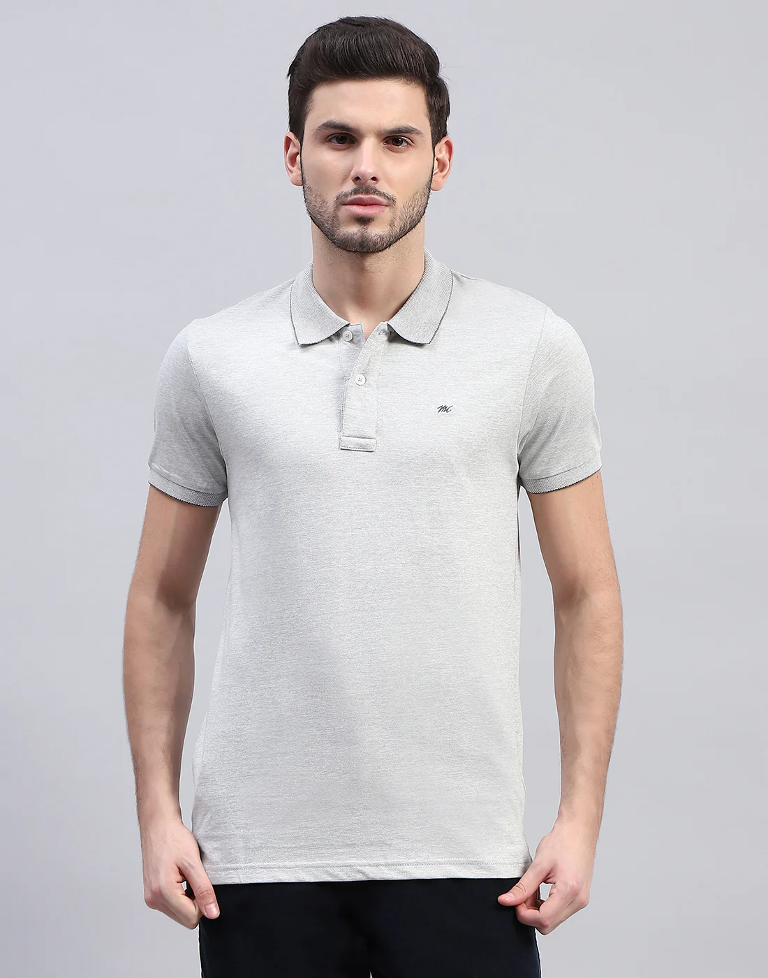 Men Grey Solid Polo Collar Half Sleeve T-Shirt