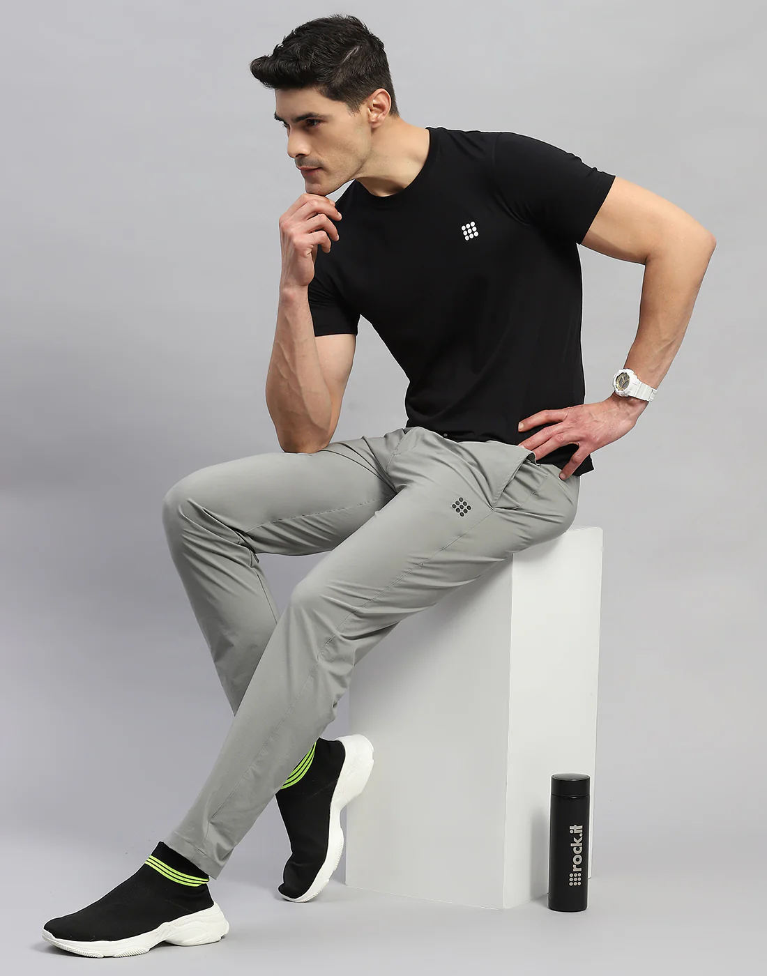 Rock.it Men Grey Solid Regular Fit Lower