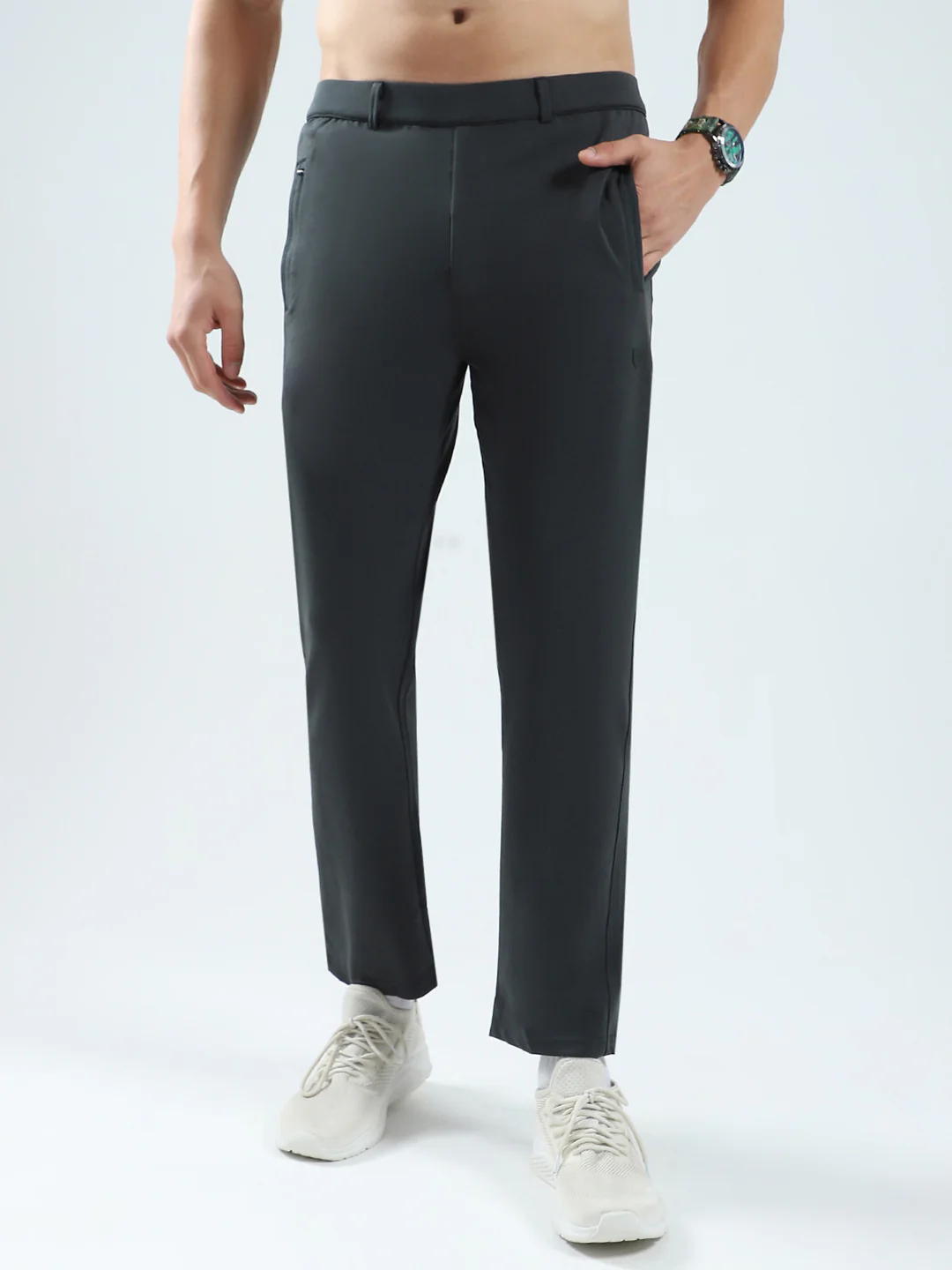 Men Grey Solid Regular Fit Lower